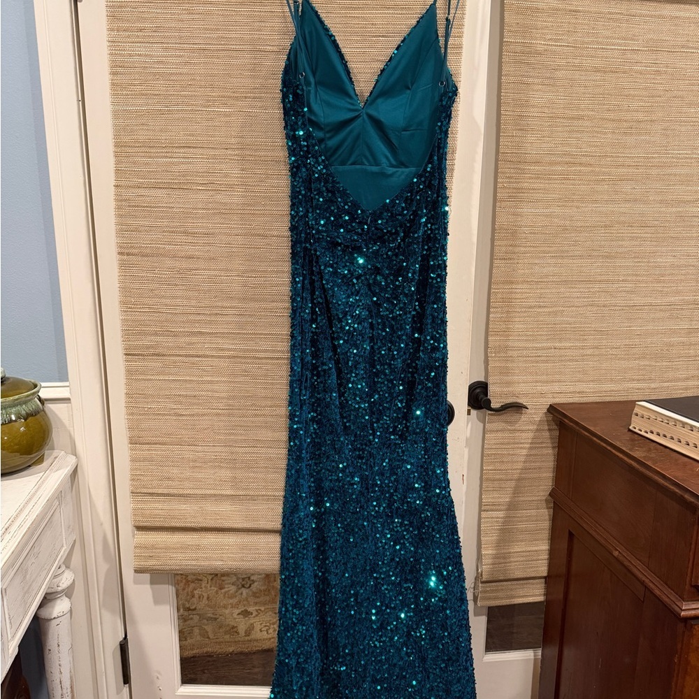 Baltic Born Teal Sequin V-Neck Mermaid Gown - Picture 5 of 12
